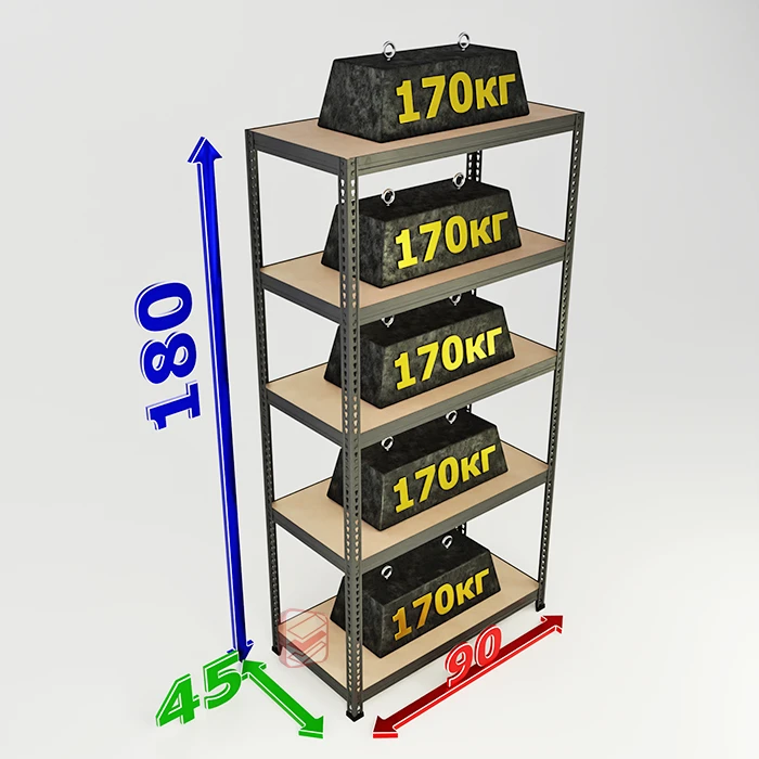 Стеллаж в стиле лофт SBL 180х90х45 5 полок металл и дерево фото СтеллажМастер